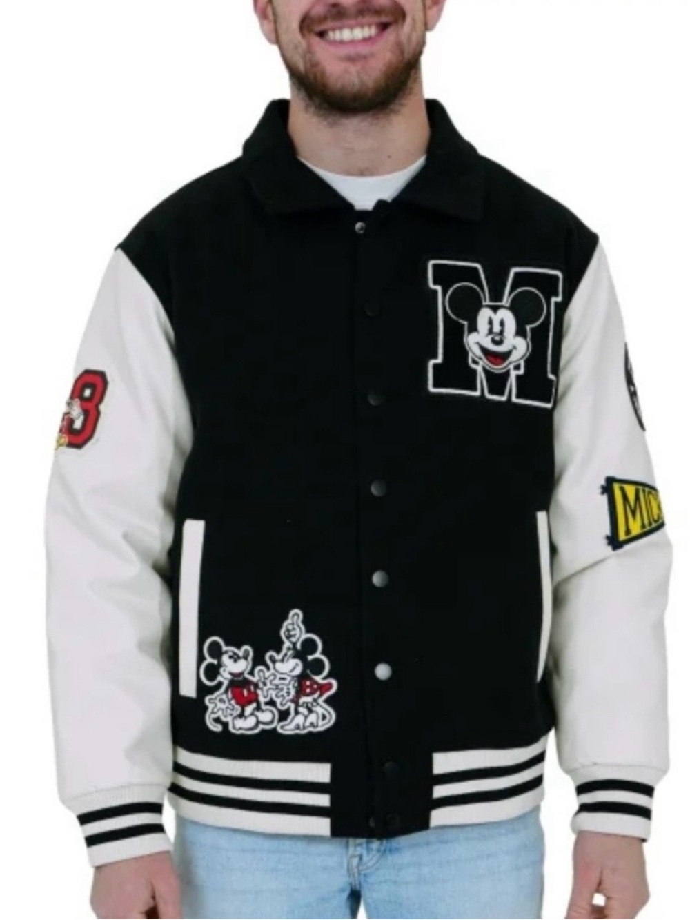 Black & White Graphic Mickey Varsity Jacket - Picture 4 of 8